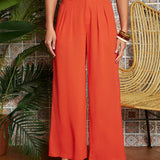 TRVLCHIC Pantalones anchos de talle alto y tejido ligero para el verano y las vacaciones de primavera-verano en color naranja