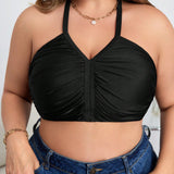 Swim Curve Parte Superior Del Bikini De Talla Grande De Color Solido Con Cuello Halter