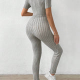 Essnce Solid Color Ribbed Twisted Knot Detail Jumpsuit
