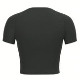 Camiseta De Compresion Deportiva Para Mujer Con Cuello Redondo, Manga Corta, Secado Rapido, Control De Barriga, Entrenamiento Fisico, Correr, Entrenamiento, Top Corto