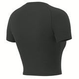 Camiseta De Compresion Deportiva Para Mujer Con Cuello Redondo, Manga Corta, Secado Rapido, Control De Barriga, Entrenamiento Fisico, Correr, Entrenamiento, Top Corto