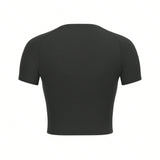 Camiseta De Compresion Deportiva Para Mujer Con Cuello Redondo, Manga Corta, Secado Rapido, Control De Barriga, Entrenamiento Fisico, Correr, Entrenamiento, Top Corto