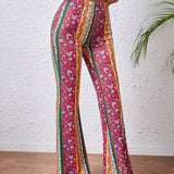 VCAY Pantalones Acampanados Con Estampado Floral De Cintura Alta Y Elastica