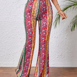 VCAY Pantalones Acampanados Con Estampado Floral De Cintura Alta Y Elastica