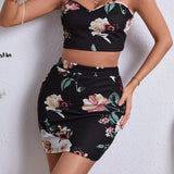 VCAY Conjunto De Top Y Falda De Tirantes Con Estampado Floral Para Mujer
