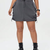 Coolane Plus Size 2024 Y2k Summer Vintage High Waist Drawstring Side Split Skirt