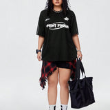 Coolane Plus Size Loose Fit Drop Shoulder T-Shirt With Colorblock Letters Print