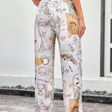 Essnce Pantalones Impresos De Alfabeto Y Dibujos Animados Para Mujeres