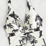 Swim Vcay Conjunto de Tankini de cuello en V con impresion de palmera y empalme de dos piezas, traje de bano y ropa de playa de verano para festival de musica