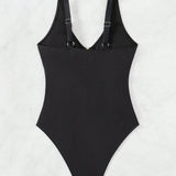 Swim Vcay Mujeres Traje De Bano De Una Pieza Con Plisados Y unicolor, Para Verano, Playa, Vacaciones, Viajes, Festivales, Piscina, Surf