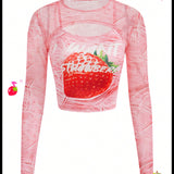 Neu Top De Dos Piezas Para Mujer Con Estampado De Frutas Y Estilo Deconstruido Inspirado En La Estetica Kidcore