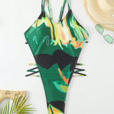 Swim Traje De Bano Monokini Con Estampado Tie Dye, Sin Respaldo Y Cuello Halter