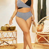 Swim Vcay Conjunto de bikini de diseno cruzado con estampado de parche para mujeres de talla grande