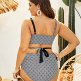 Swim Vcay Conjunto de bikini de diseno cruzado con estampado de parche para mujeres de talla grande