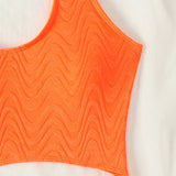 Swim Traje de bano de una pieza con cuello redondo ajustado y textura solida, con detalles calados para la playa de verano
