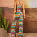 Haute Conjunto De Pantalones Y Top Halter De Punto A Rayas