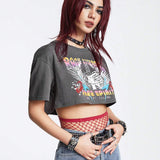 ROMWE Grunge Punk Camiseta Corta De Manga Corta Con Diseno Impreso De Alas Para Mujeres