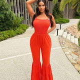 SXY Bohemian Beach Vacation Style Bandeau Wide Leg Jumpsuit With Pleated Detail For Summer