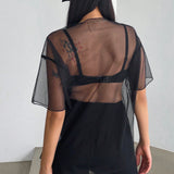 DAZY Top De Manga Corta Y Cuello Redondo De Malla Transparente