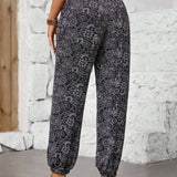 LUNE Pantalones Casuales Con Cintura Elastica, Punos Elasticos Y Cordon Decorativo Estampados