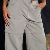 BAE Pantalones De Carga Desmontables Con Cremallera De Decoracion De Color Solido Y Cintura Elastica
