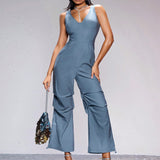 BAE Spring/Summer High Waist Pleated Wide Leg Jumpsuit For Casual And Versatile Look