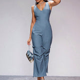 BAE Spring/Summer High Waist Pleated Wide Leg Jumpsuit For Casual And Versatile Look