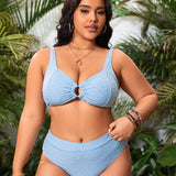 Swim Vcay Conjunto De Bikini Plus Size Con Estampado De Leopardo Jacquard Y Escote En V