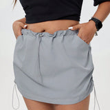 Coolane Y2k Plus Size Ladies' Cargo Style Mini Skirt, Summer Sexy Fashionable Low Waist Drawstring & Pocket Design Skirt