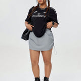 Coolane Y2k Plus Size Ladies' Cargo Style Mini Skirt, Summer Sexy Fashionable Low Waist Drawstring & Pocket Design Skirt