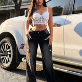 SXY Jeans De Mujer Estilo Cargo Con Bolsillos