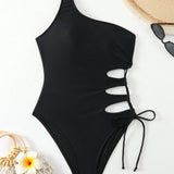 Swim Vcay Monokini De Una Pieza Con Hombro Descubierto Y Hueco, unicolor, Para Verano, Playa, Natacion, Vacaciones