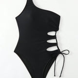 Swim Vcay Monokini De Una Pieza Con Hombro Descubierto Y Hueco, unicolor, Para Verano, Playa, Natacion, Vacaciones