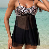 Swim Vcay Conjunto De Traje De Bano Con Estampado De Leopardo Y Recortes