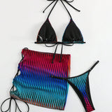 Conjunto De Bikini Con Cuello Halter Y Bloques De Color Con Parte Inferior De Traje De Bano Separada