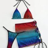Conjunto De Bikini Con Cuello Halter Y Bloques De Color Con Parte Inferior De Traje De Bano Separada