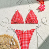 Swim Mod Conjunto De Bikini Con Cuello Halter En V Y Estampado De Cuadros