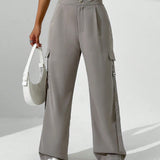 EZwear Pantalones De Utilidad Casuales De Color Solido