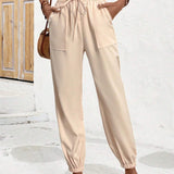 VCAY Pantalones Casuales De Color Solido Con Punos Elasticos