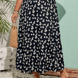 Frenchy Plus Size Loose Small Floral Print Long Skirt