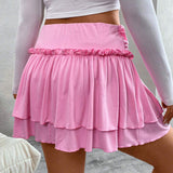EZwear Plus Size Ruffled Double-Layered Short Skirt