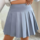 EZwear Plus Size Solid Color Wide Waistband Pleated Skirt