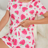 Juego De Pijama Para Mujer Con Estampado De Lunares Y Fresas