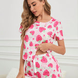 Juego De Pijama Para Mujer Con Estampado De Lunares Y Fresas