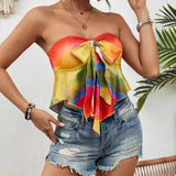 VCAY Top Brasier sin tirantes Con Nudo Delantero Y Estampado Tie-dye Para Mujeres