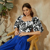 VCAY Camisa De Cuello De Corazon Para Mujeres Con Estampado Floral