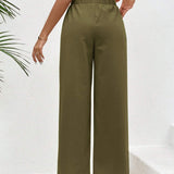 VCAY Pantalones Rectos Con Cintura Elastica De Color Solido