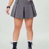 Coolane Plus Size Solid Color V-Waist Pleated Skirt