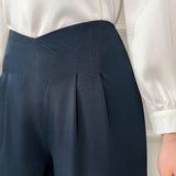 Modely Pantalones Anchos Casuales Holgados Con Pliegues Y Ajuste De Color Solido