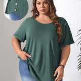 CURVE+ Camiseta Casual De a Grande Con Botones Y Dees